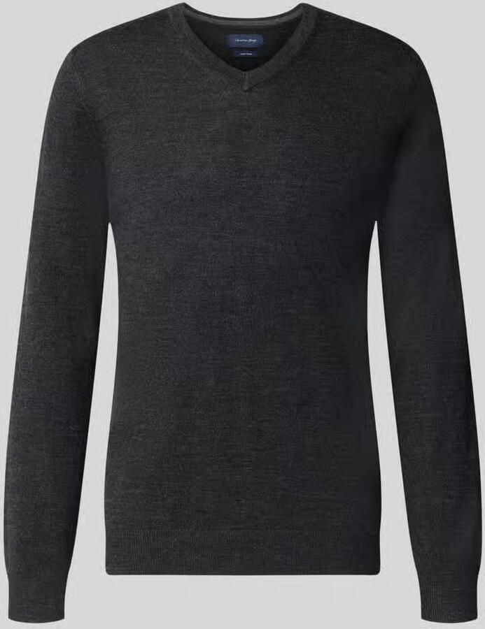 Christian Berg Men Gebreide pullover van wolmix met v-hals
