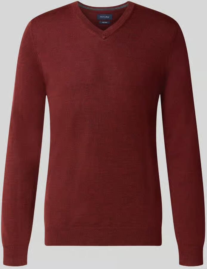 Christian Berg Men Gebreide pullover van wolmix met v-hals