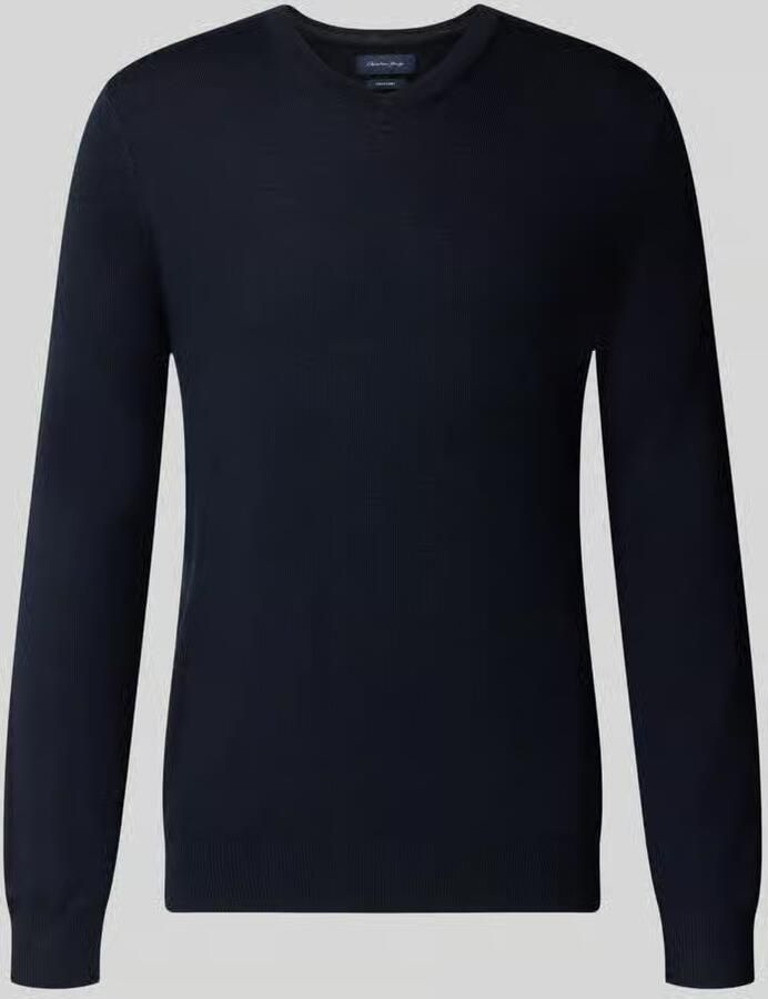 Christian Berg Men Gebreide pullover van wolmix met v-hals