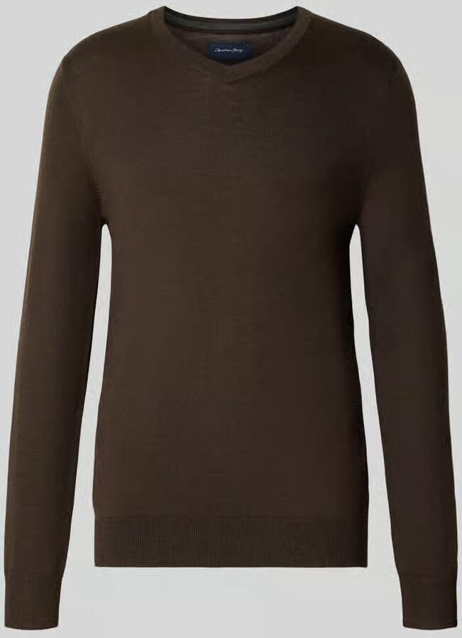Christian Berg Men Gebreide pullover van wolmix met v-hals