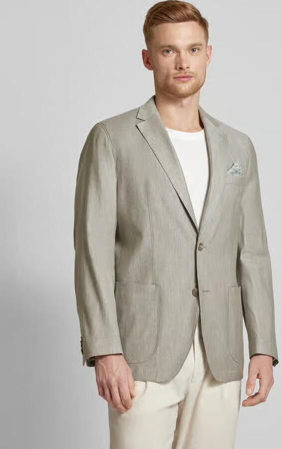 Christian Berg Men Linnen colbert comfort fit met paspelzak op de borst - Foto 4