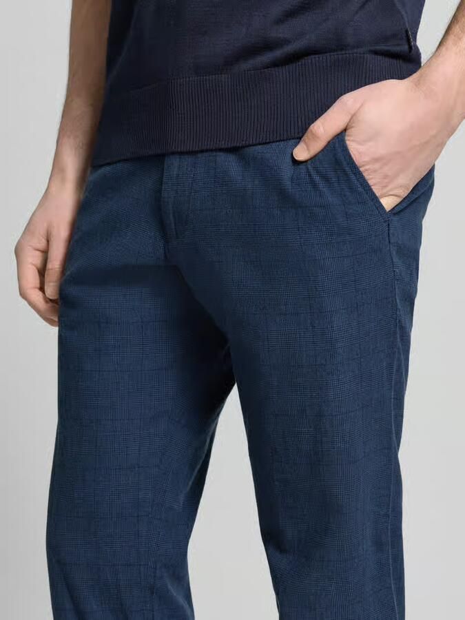 Christian Berg Men regular fit broek van mix van katoen en linnen met glencheck-motief