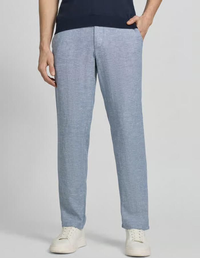 Christian Berg Men regular fit broek van mix van linnen en viscose met steekzakken - Foto 2