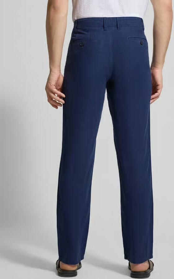 Christian Berg Men regular fit broek van mix van linnen en viscose met steekzakken