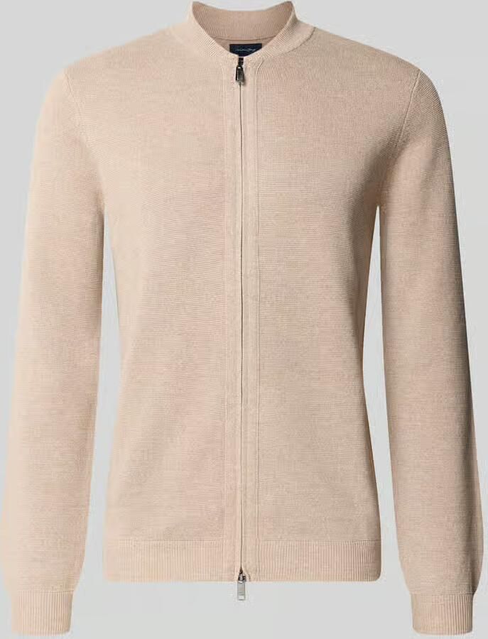 Christian Berg Men slim fit gebreid jack van katoenmix met opstaande kraag