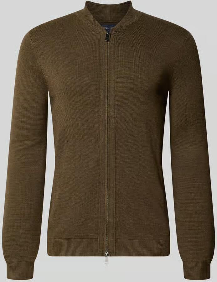 Christian Berg Men slim fit gebreid jack van katoenmix met opstaande kraag