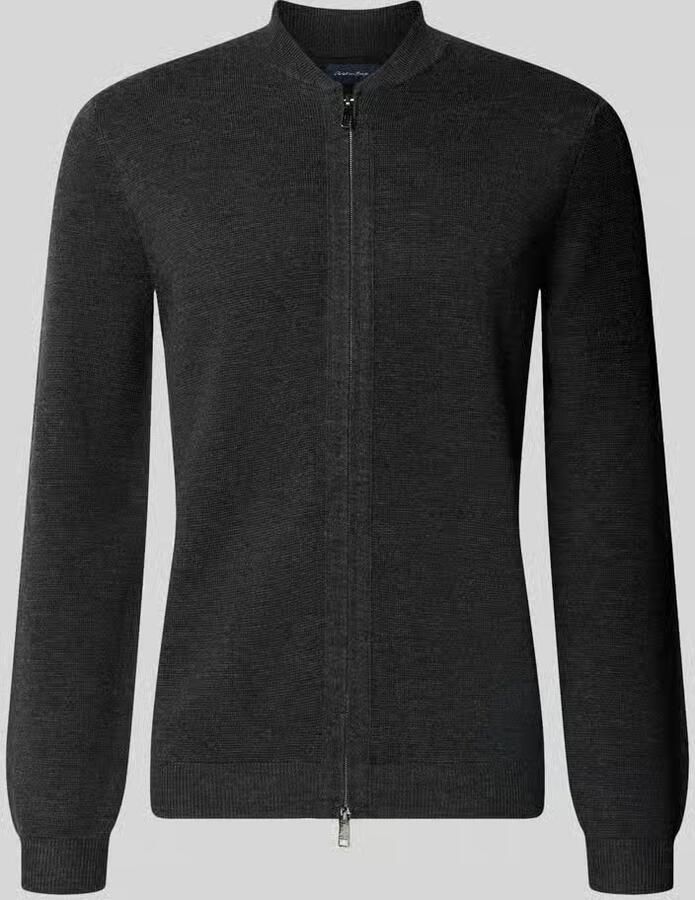 Christian Berg Men slim fit gebreid jack van katoenmix met opstaande kraag