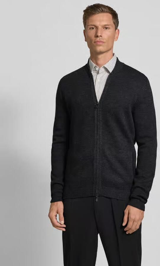 Christian Berg Men Slim fit gebreid jack van wolmix - Foto 2