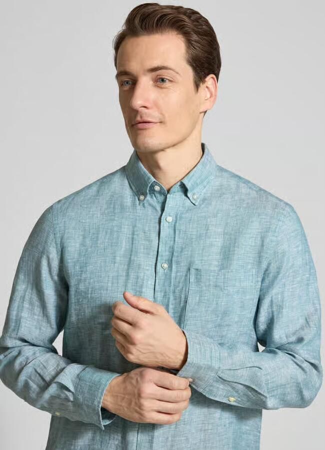 Christian Berg Men Slim fit linnen overhemd met borstzak