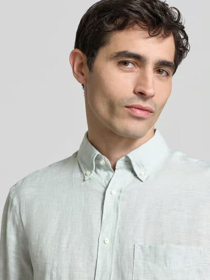Christian Berg Men Slim fit linnen overhemd met borstzak