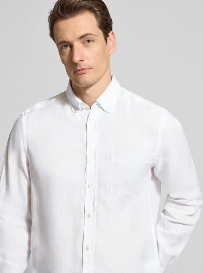 Christian Berg Men Slim fit linnen overhemd met borstzak