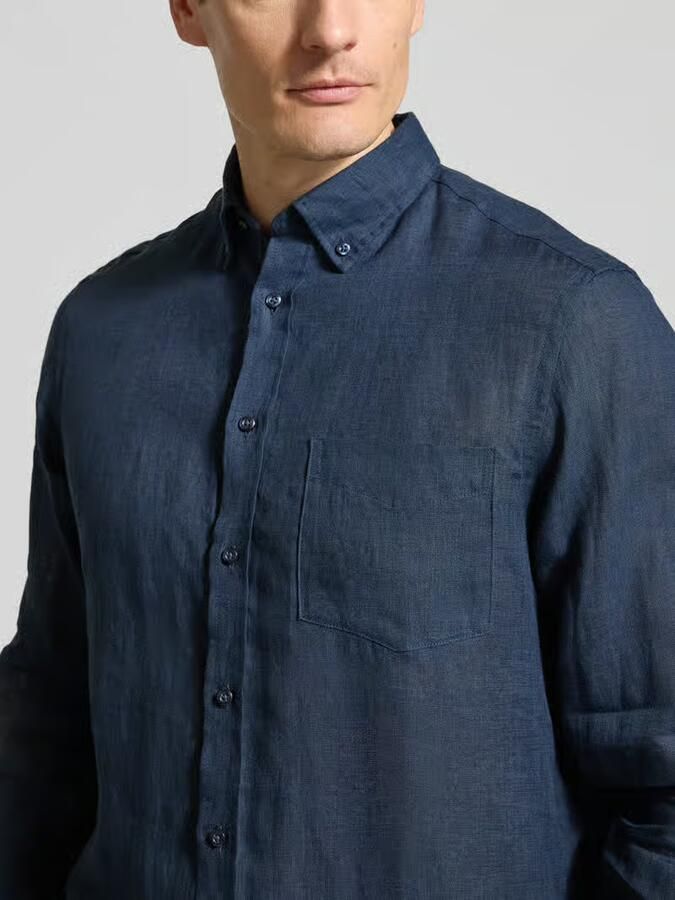 Christian Berg Men Slim fit linnen overhemd met borstzak