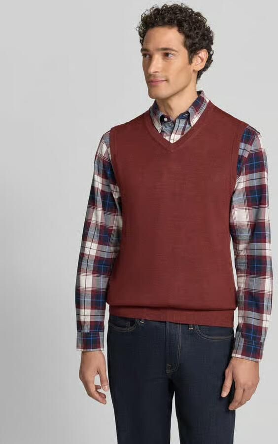 Christian Berg Men Slim fit spencer van katoenmix met v-hals - Foto 3