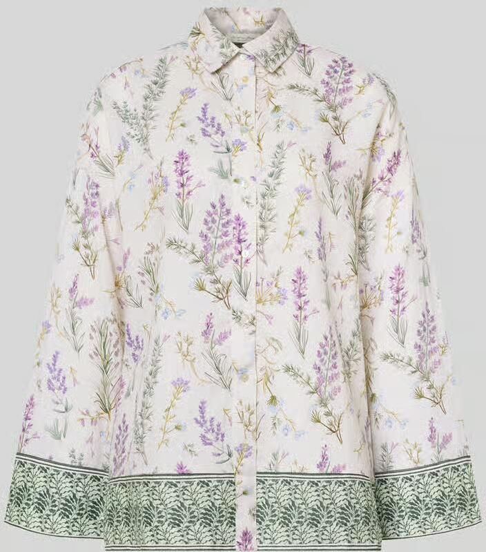 Christian Berg Woman Bloemen Linnen Blouse met lange mouwen met lavendelprint - Foto 3