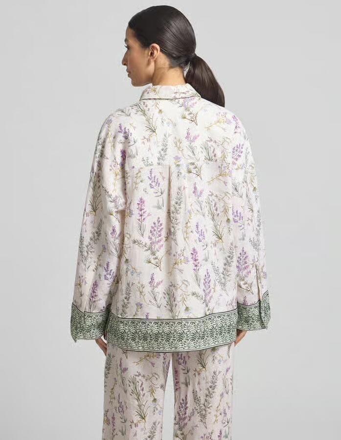 Christian Berg Woman Bloemen Linnen Blouse met lange mouwen met lavendelprint - Foto 2