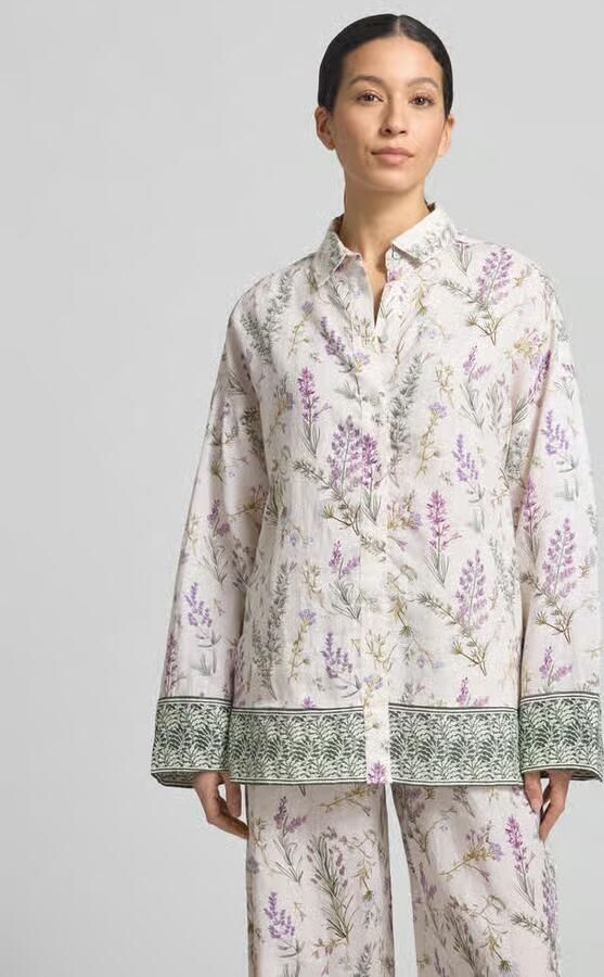 Christian Berg Woman Bloemen Linnen Blouse met lange mouwen met lavendelprint - Foto 4