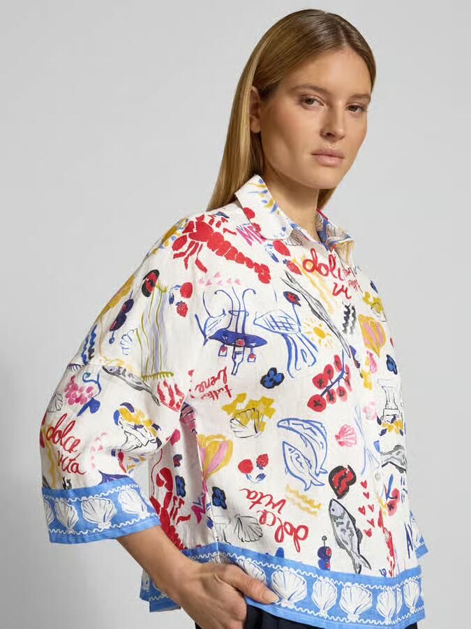 Christian Berg Woman Blouse van linnen met 3 4-mouw en verlaagde schouders