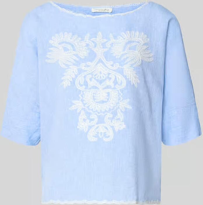 Christian Berg Woman Blouses T-shirt met linnen en motiefstitching