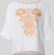 Christian Berg Woman Blouses T-shirt met linnen en motiefstitching