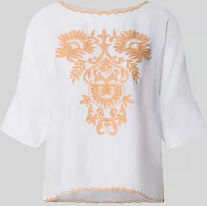 Christian Berg Woman Blouses T-shirt met linnen en motiefstitching - Foto 3