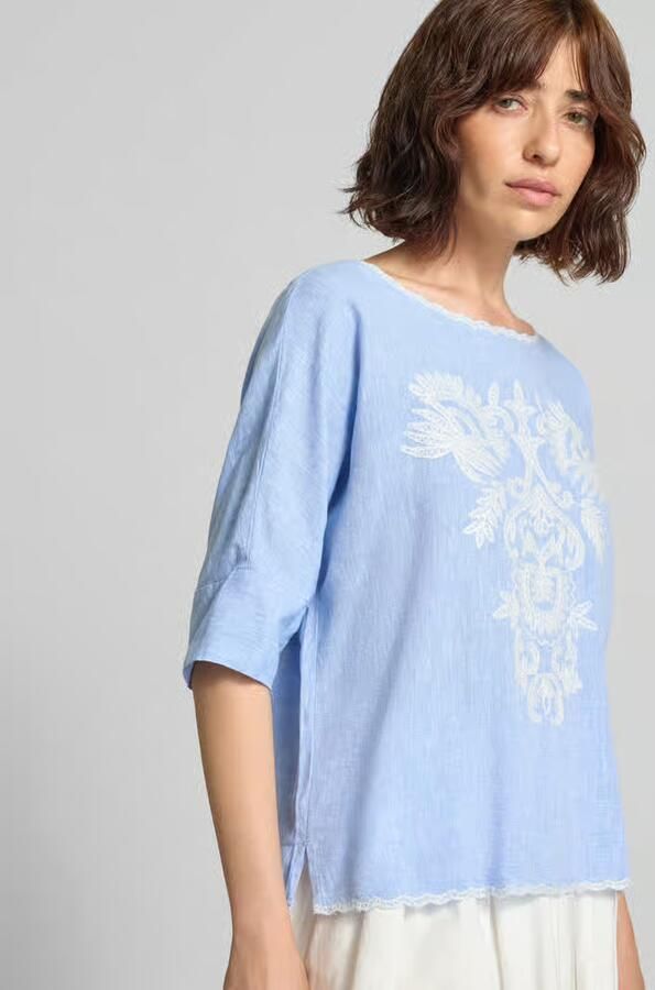 Christian Berg Woman Blouses T-shirt met linnen en motiefstitching - Foto 2