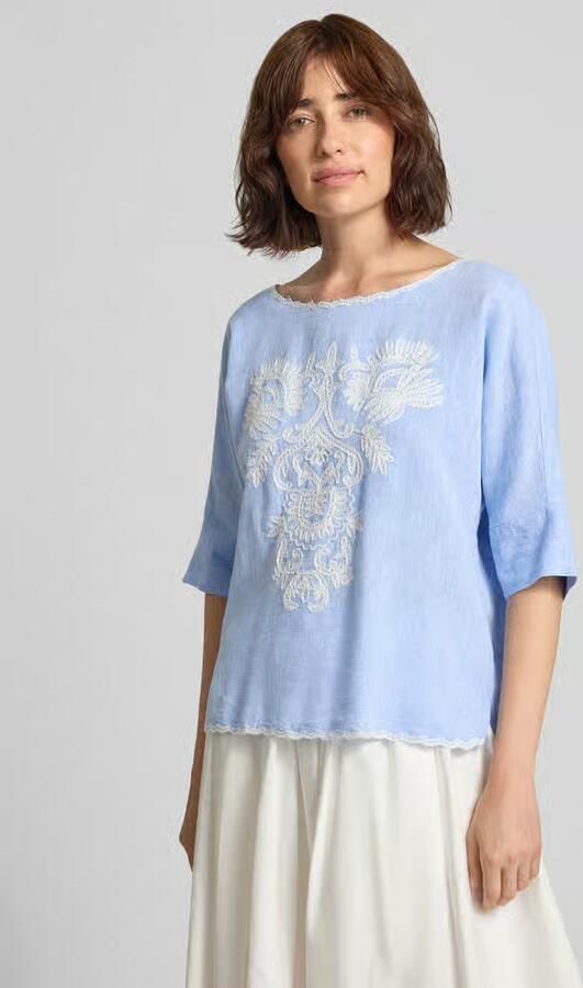 Christian Berg Woman Blouses T-shirt met linnen en motiefstitching - Foto 3