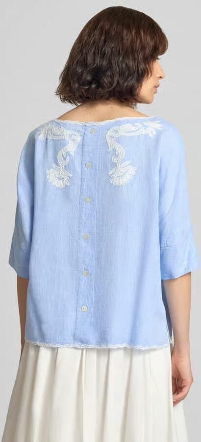 Christian Berg Woman Blouses T-shirt met linnen en motiefstitching - Foto 4