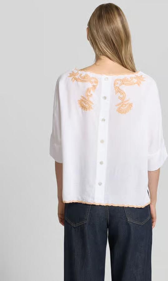 Christian Berg Woman Blouses T-shirt met linnen en motiefstitching - Foto 3