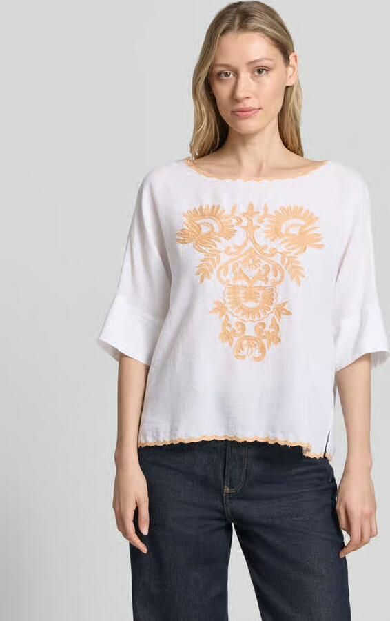 Christian Berg Woman Blouses T-shirt met linnen en motiefstitching - Foto 2