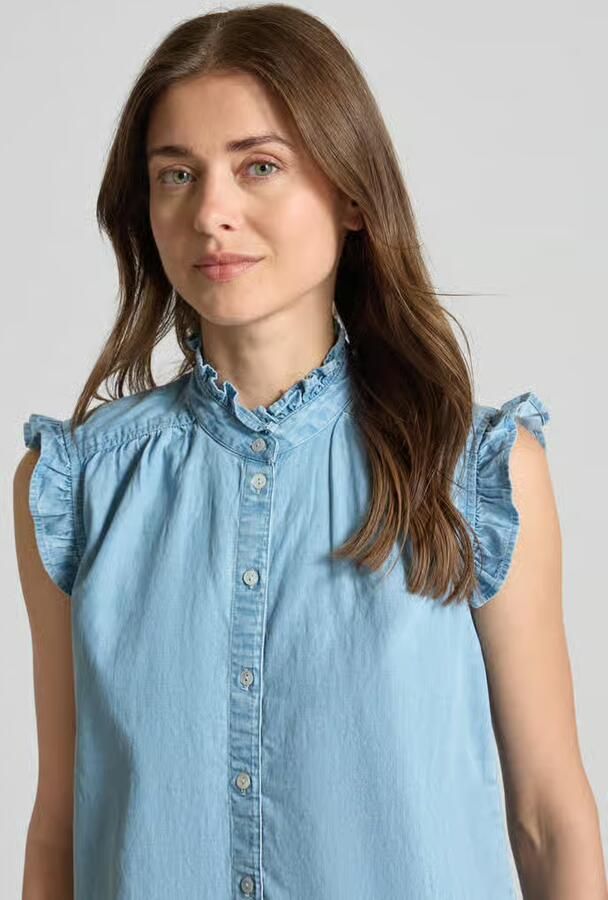 Christian Berg Woman Blousetop in denimlook met ruches