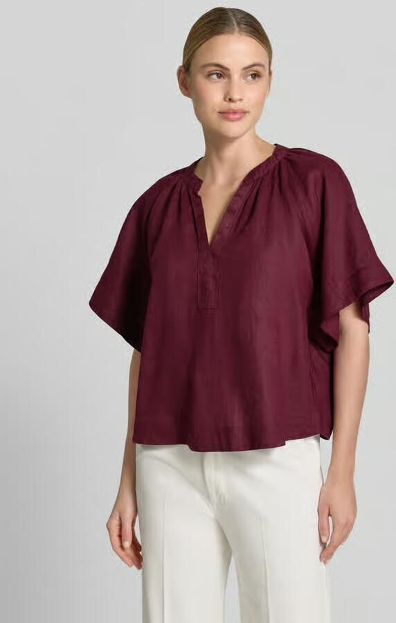 Christian Berg Woman boxy fit linnen blouse met V-hals - Foto 3