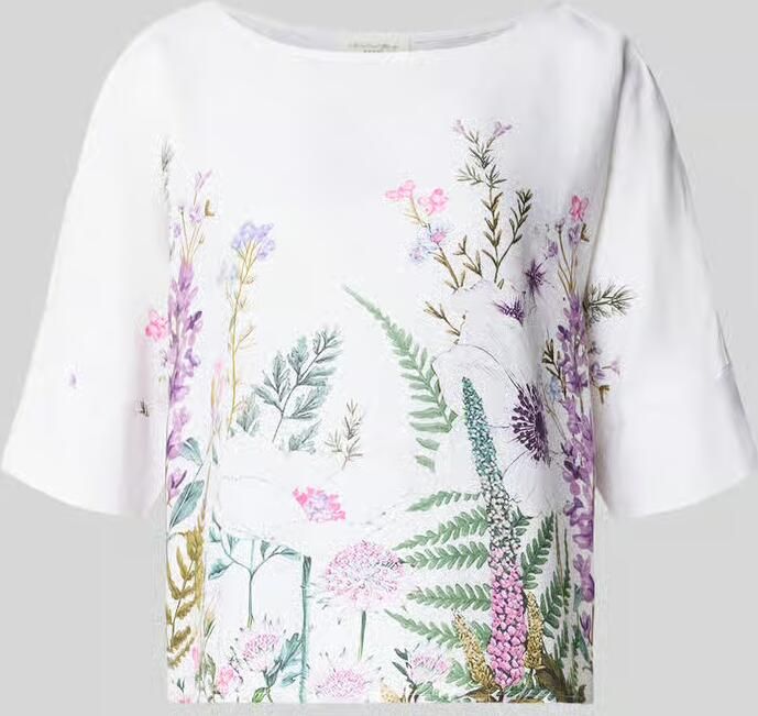 Christian Berg Woman Linnen blouse met halflange mouwen en geplaatste bloemenprint