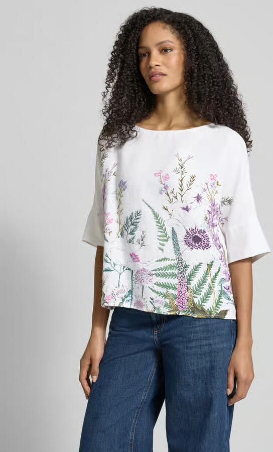 Christian Berg Woman Linnen blouse met halflange mouwen en geplaatste bloemenprint - Foto 4