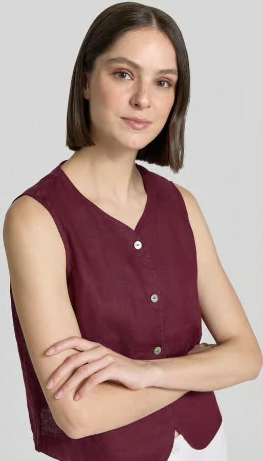 Christian Berg Woman Linnen gilet met V-hals en knoopsluiting