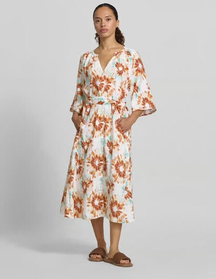 Christian Berg Woman Linnen jurk in allover-look met bindceintuur - Foto 3