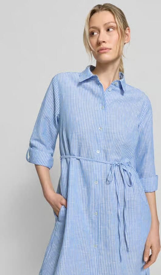 Christian Berg Woman midi-jurk van puur linnen in langärmelig design