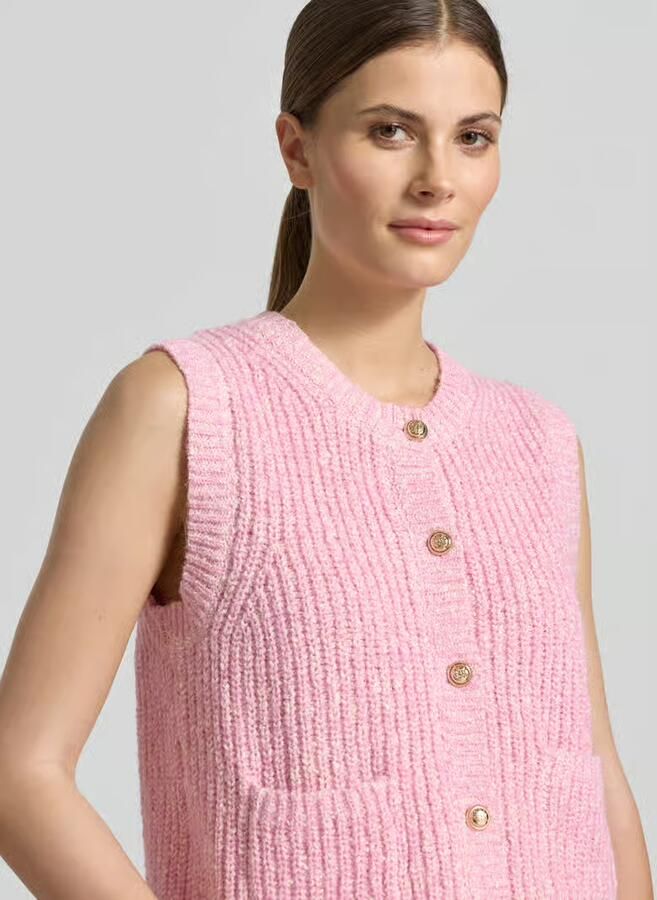 Christian Berg Woman Mouwloos vest met gemêleerd effect met sierknoop - Foto 2