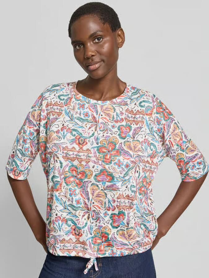 Christian Berg Woman T-shirt in all-over look met 3 4-mouw