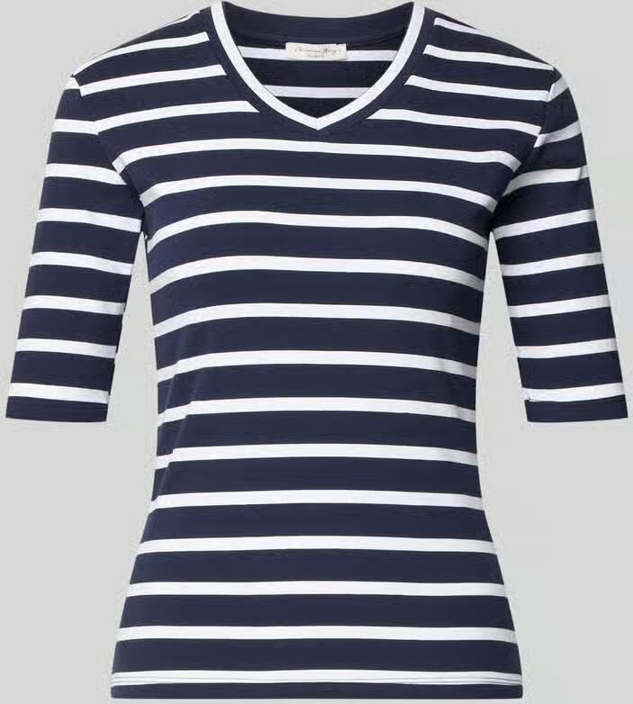 Christian Berg Woman T-shirt met Streepmotief en V-hals