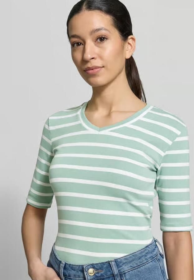 Christian Berg Woman T-shirt met Streepmotief en V-hals - Foto 2