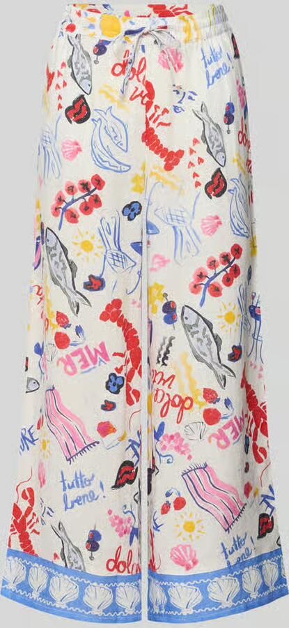 Christian Berg Woman Wide fit linnen broek met all-over motiefprint - Foto 2