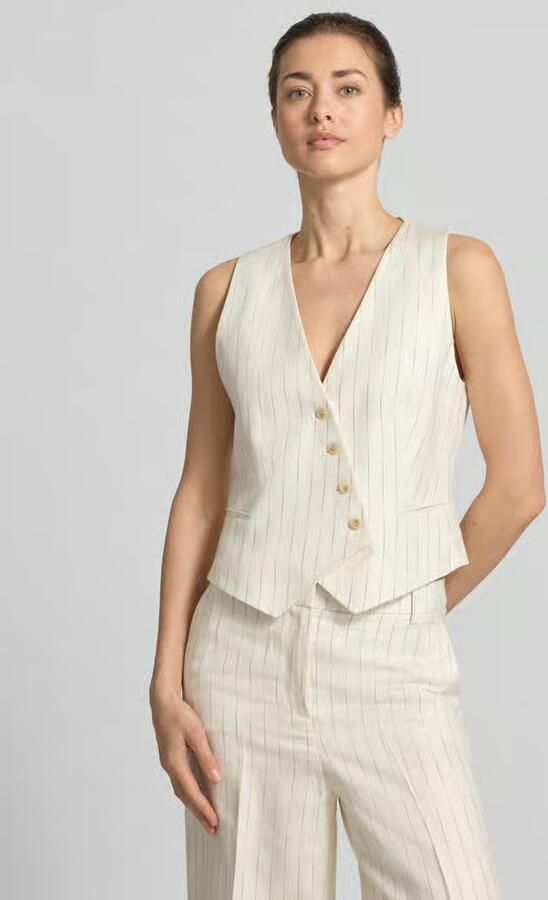 Christian Berg Woman Selection 'Bodywarmer van linnenmix met asymmetrisch model en krijtstreep' - Foto 2