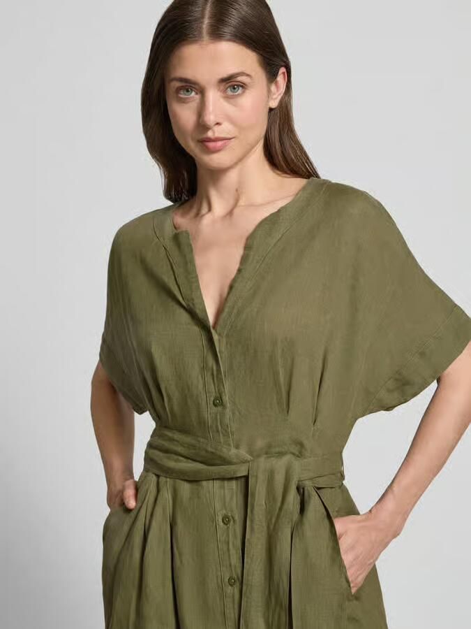 Christian Berg Woman Selection Midi-jurk van puur linnen met tuniekhals model 'Soli'