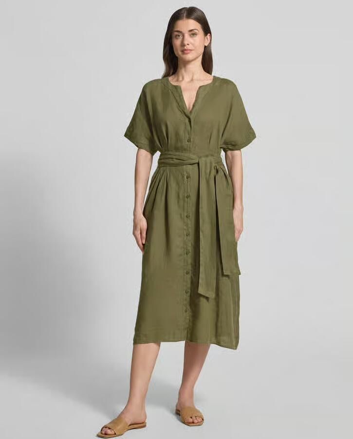 Christian Berg Woman Selection Midi-jurk van puur linnen met tuniekhals model 'Soli' - Foto 2