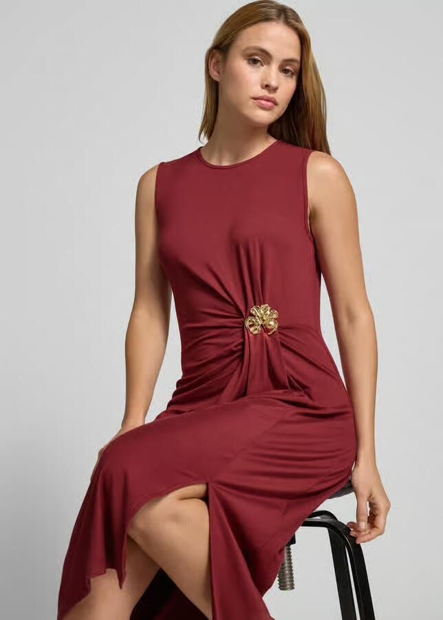 Christian Berg Woman Selection slim fit midi-jurk van viscosemix met rimpelingen