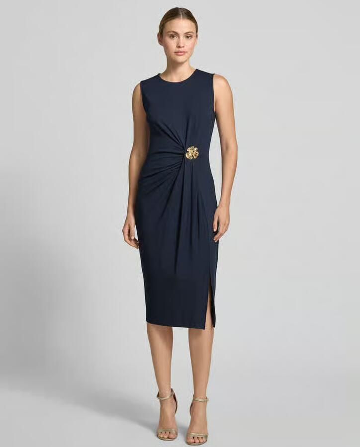 Christian Berg Woman Selection slim fit midi-jurk van viscosemix met rimpelingen - Foto 2