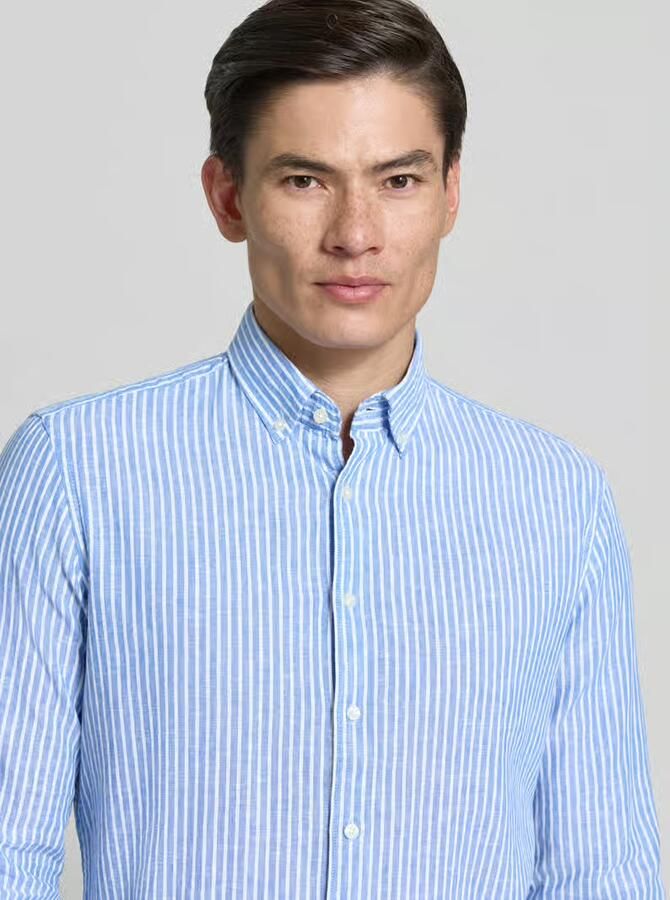 CINQUE slim fit vrijetijdsoverhemd van linnenmix model 'Stone'