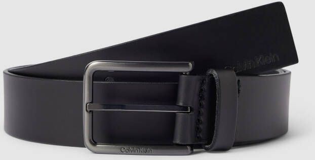 Calvin Klein Leren Riem Metalen Logo Zwart Mannen Black Heren