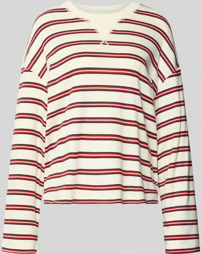 Closed relaxed fit shirt met lange mouwen van katoenmix met streepmotief