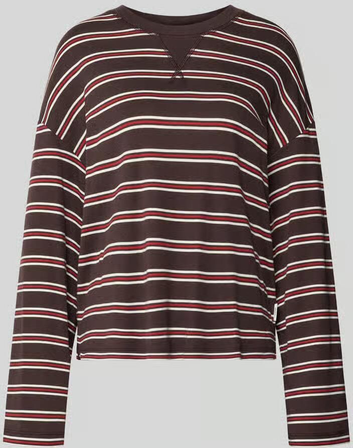 Closed relaxed fit shirt met lange mouwen van katoenmix met streepmotief